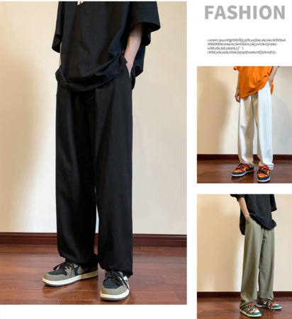 Huilishi Korean Retro Straight Loose Cargo Pants Men's Casual Chino Pants