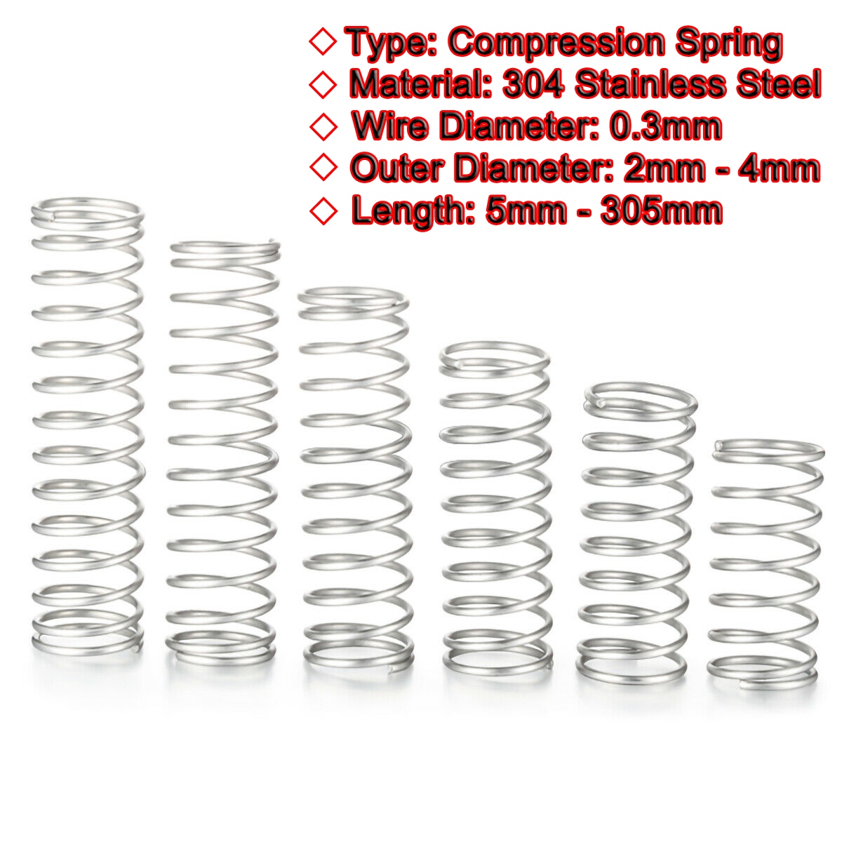 Compression Spring Springs Various Size 2mm 2.5mm 3mm OD and 5mm to ...