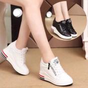 Korean Women's Hidden Wedge White Sneakers - Brand Name