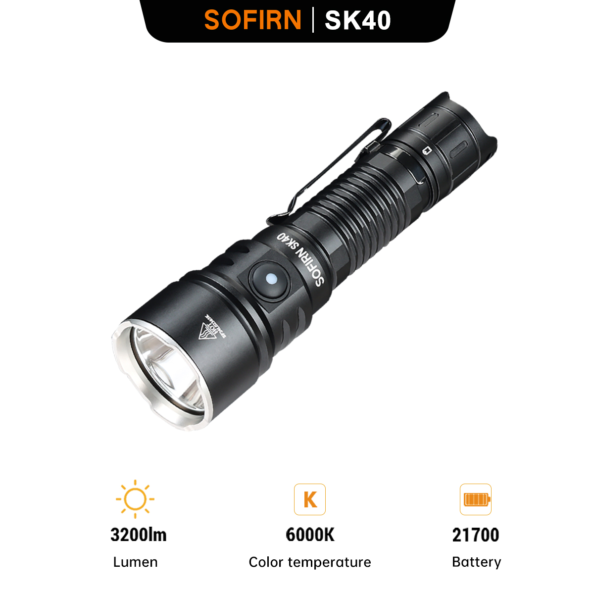 Torcia Sofirn SC33 LED XHP70.3 HI 5200 Lumen, 21700 Ricaricabile USB-C, Nera