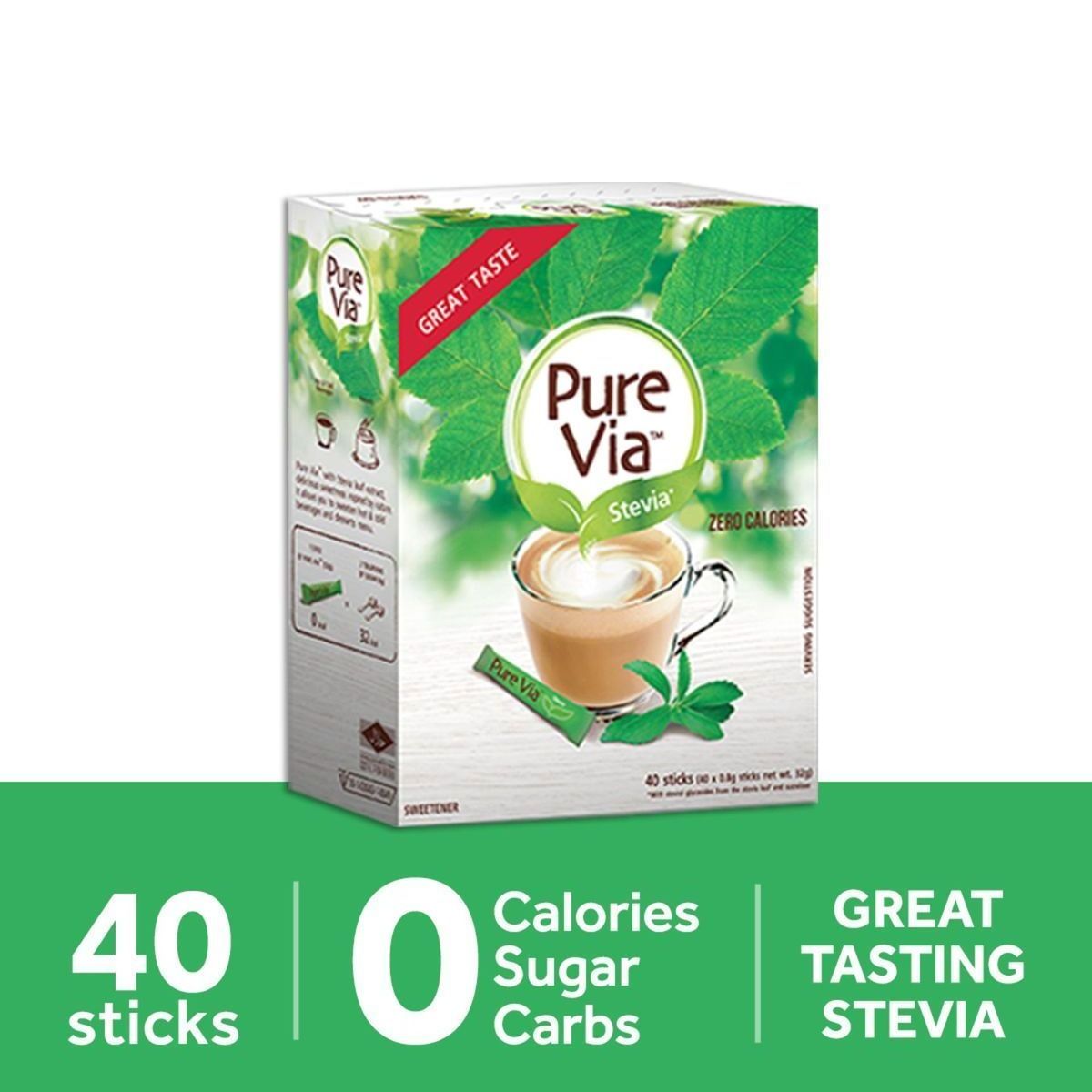 Pure via - All Natural Stevia Sweetener Packets, Zero Calorie, 800 Ct 