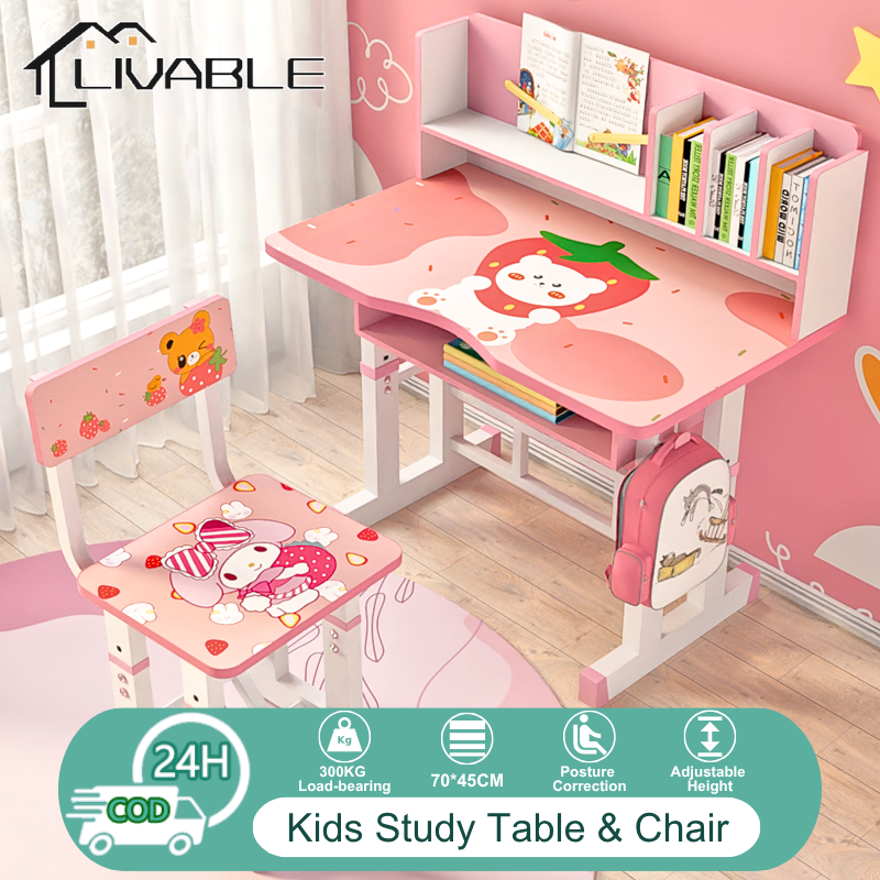 LIVABLE Study Table for Kids with Chair Adjustable table for School Bedroom Combination Child Writing Desk Set