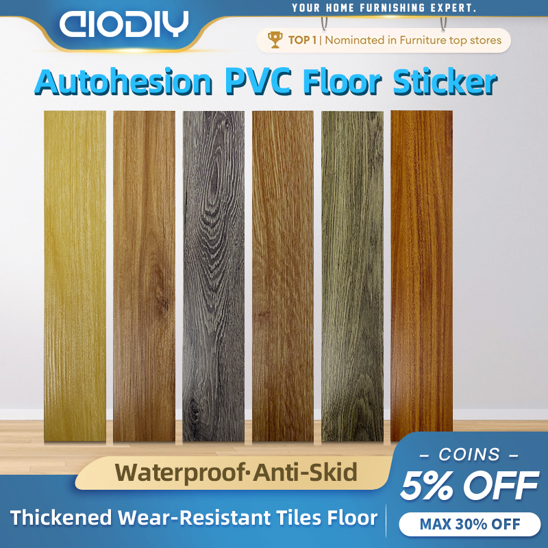 AIODIY PVC Floor Stickers - Wood Grain Vinyl Tiles