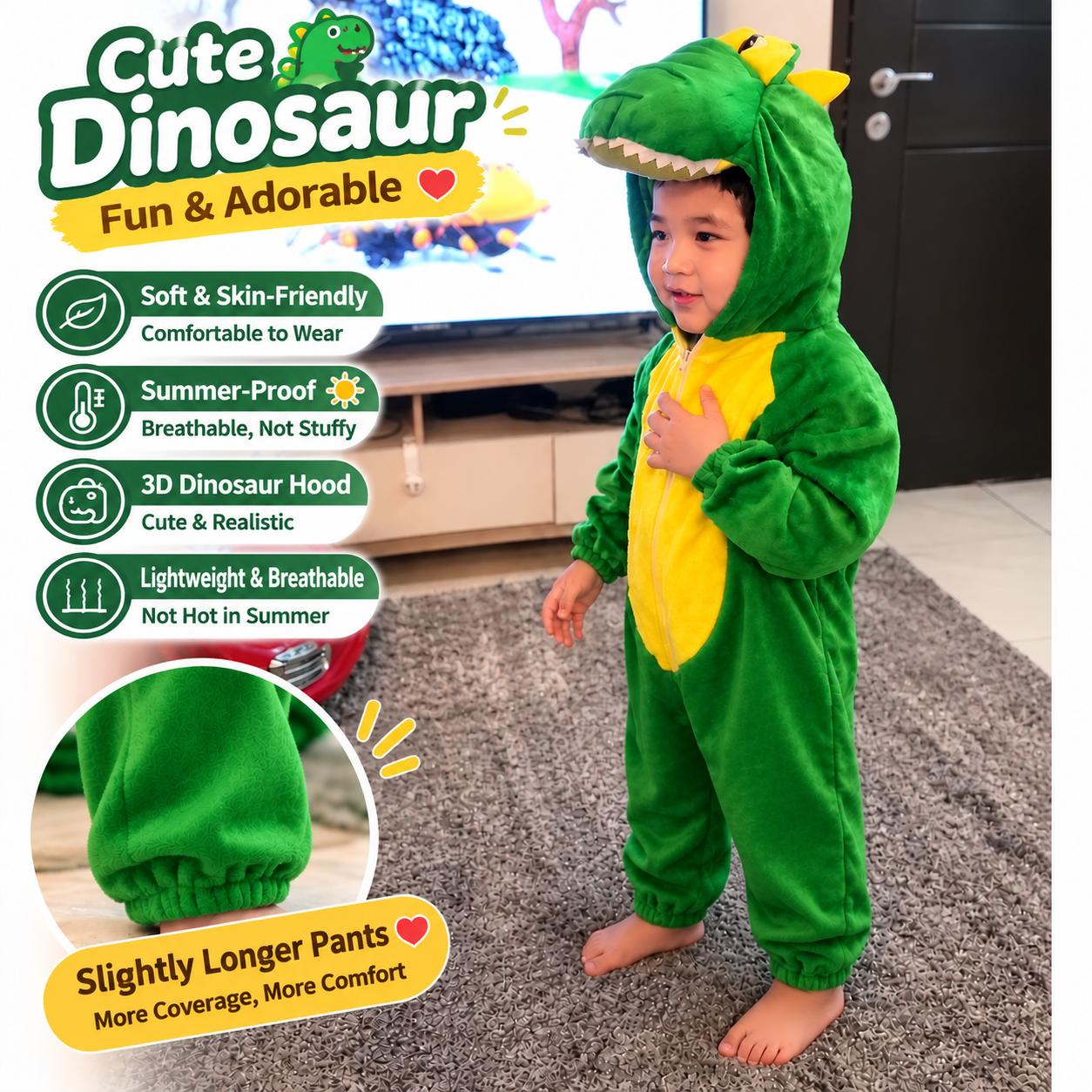 Product photo of Green dinosaur hooded jumpsuit (2 months-11 yrs) from its Lazada listing