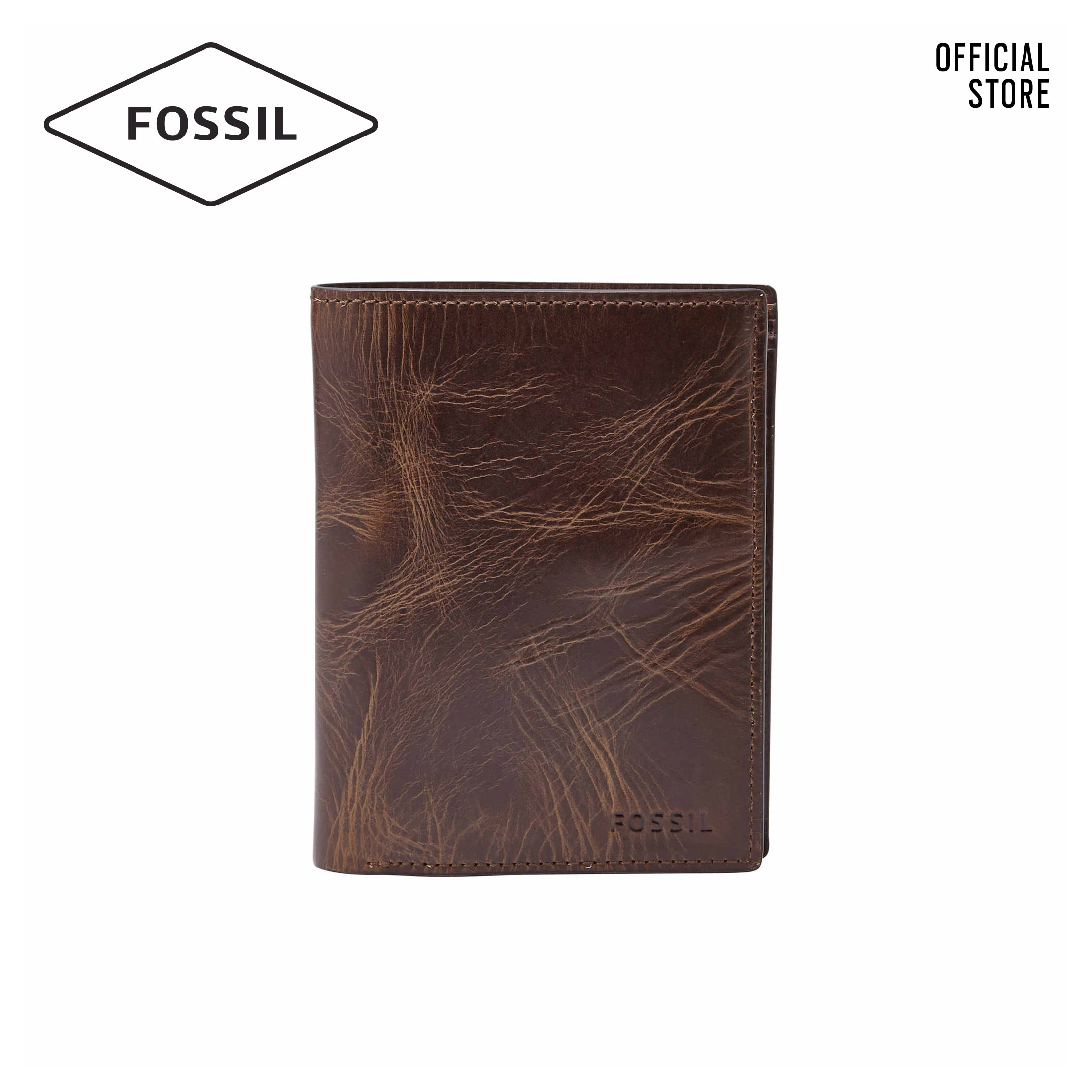 Fossil Men&s Derrick Executive Leather Wallet - Dark Brown