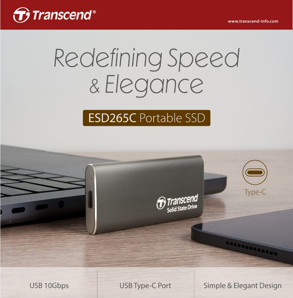 Transcend 500GB/1TB Portable SSD USB 3.1 Gen 2 Type C (ESD265C