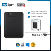 WD Elements 1TB/2TB Portable External Hard Drive with USB 3.0