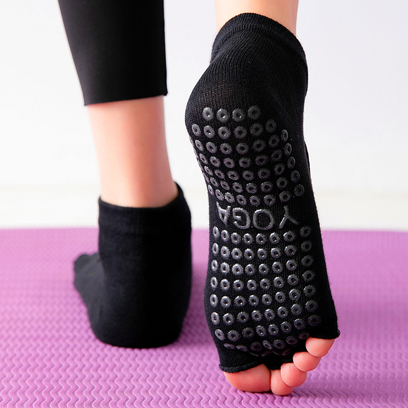 1Pair Women Yoga Backless Five Toe Anti-Slip Ankle Grip Socks Dots Pilates  Fitness Gym Socks Ladies Sports Socks