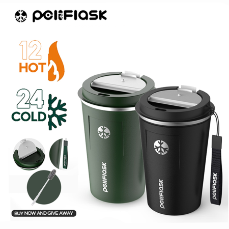 PELI FLASK Stainless Steel Insulated Coffee Mug with Rope