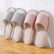 Non-slip Striped Linen Slippers for Couples - 