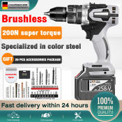 Cordless Brushless Impact Drill Set with Toolbox and Battery