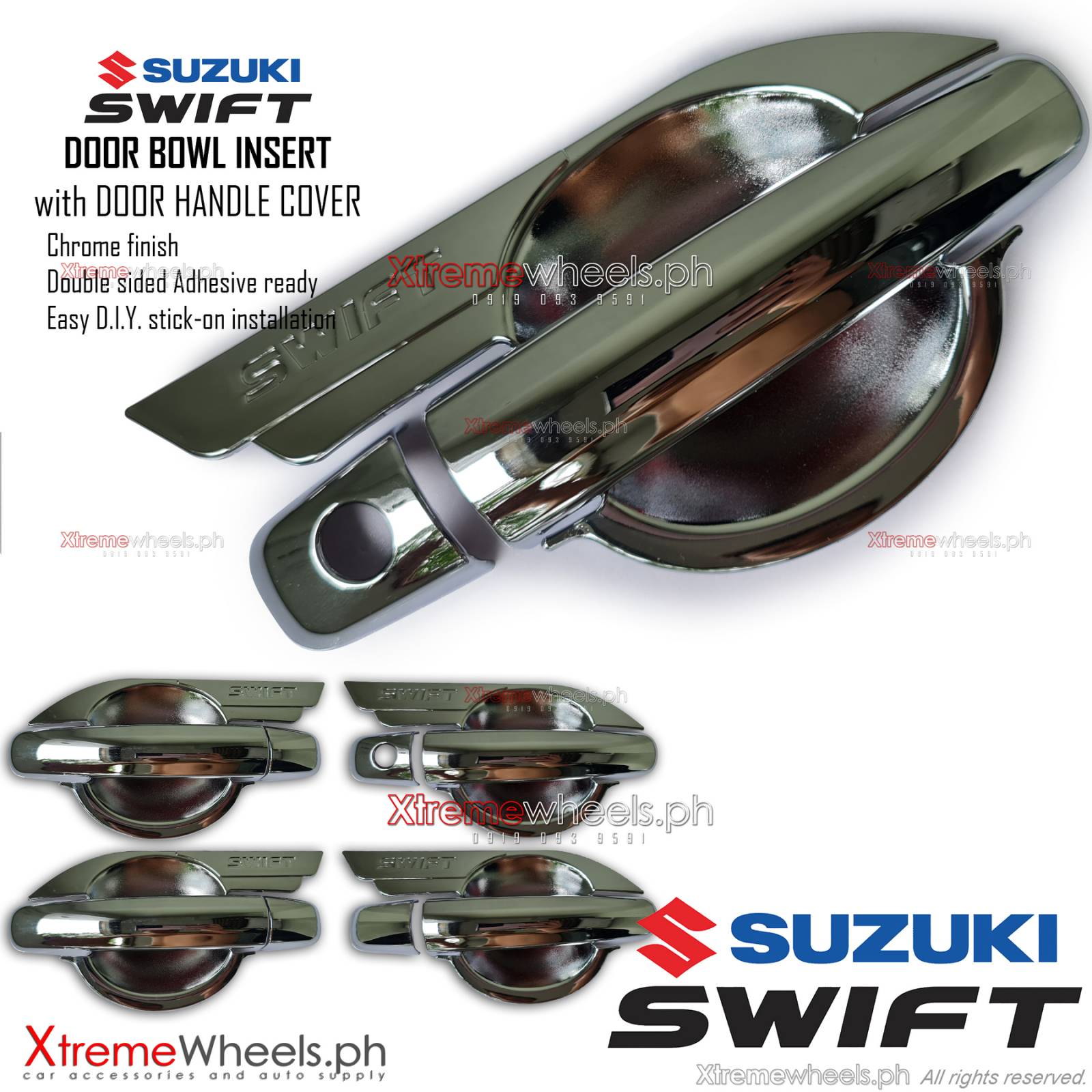 Door Handle Bowl Insert Cover Chrome 4 Pc Fits Suzuki Swift Hatchback 12 15  16