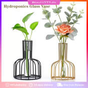 Nordic Wrought Iron Hydroponics Glass Vase Clear Glass Test Tube Vases Ornaments for Office Home Decor