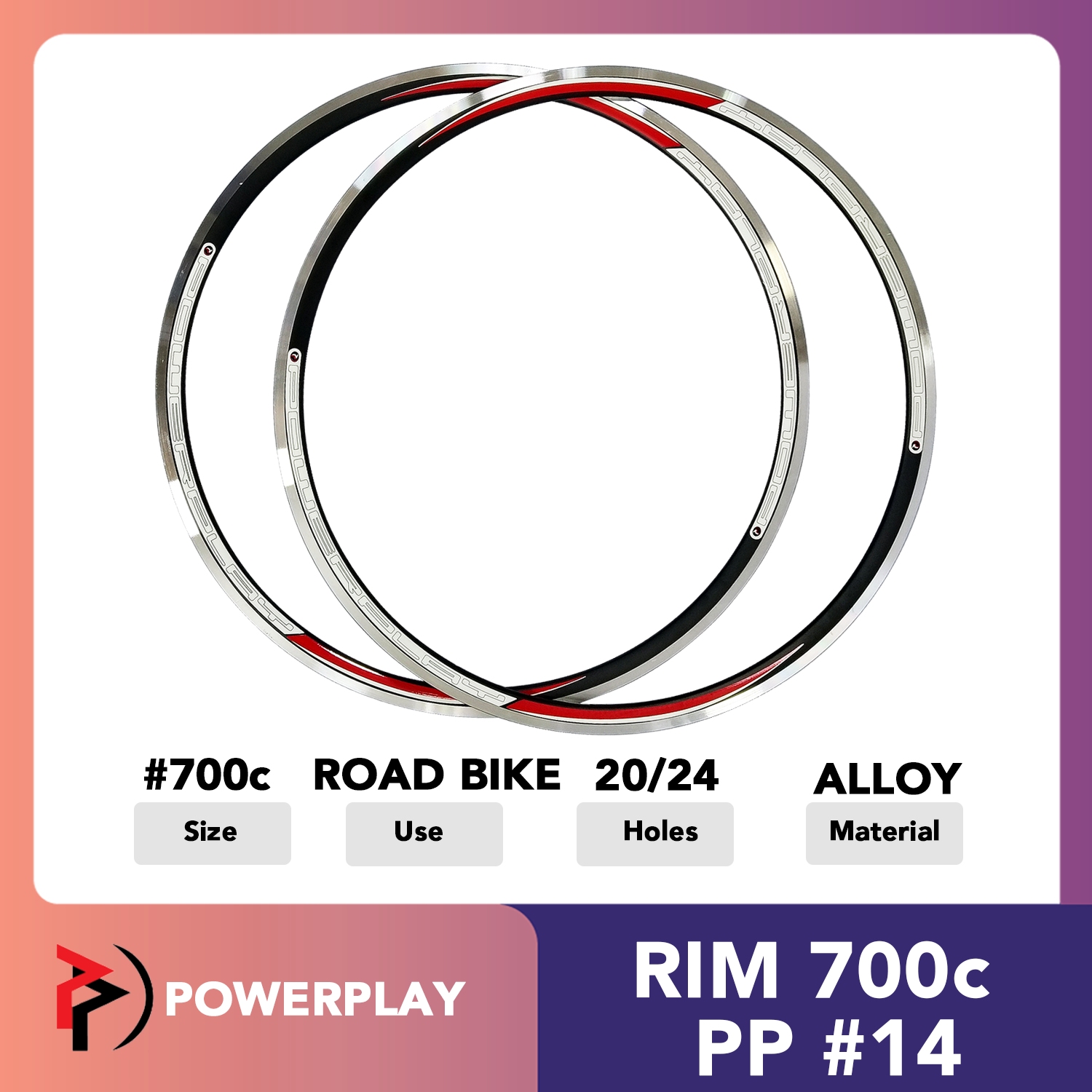 Bicycle Wheel Rim 700c  #14 POWERPLAY  20holes/24holes