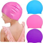 Kids Silicone Swim Cap for Long Hair - Waterproof Hat