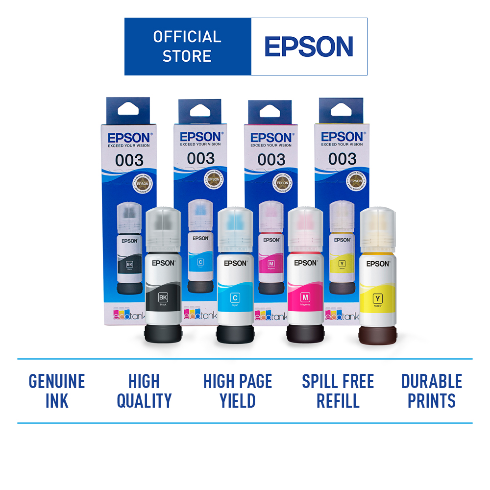 Epson 003 Inks for L1110, L3150, L3110, EPSON L5190 Printer - BK/CY/MG/YW |  Lazada PH