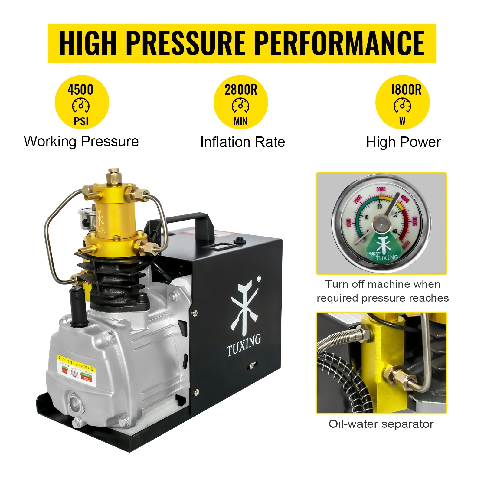 Tuxing TXES022 4500psi 300bar 30MPa PCP Adjustable High Pressure Air Compressor Submerged Gas Cylinder Filling High Pressure Pump （Automatic Shutdown Model）