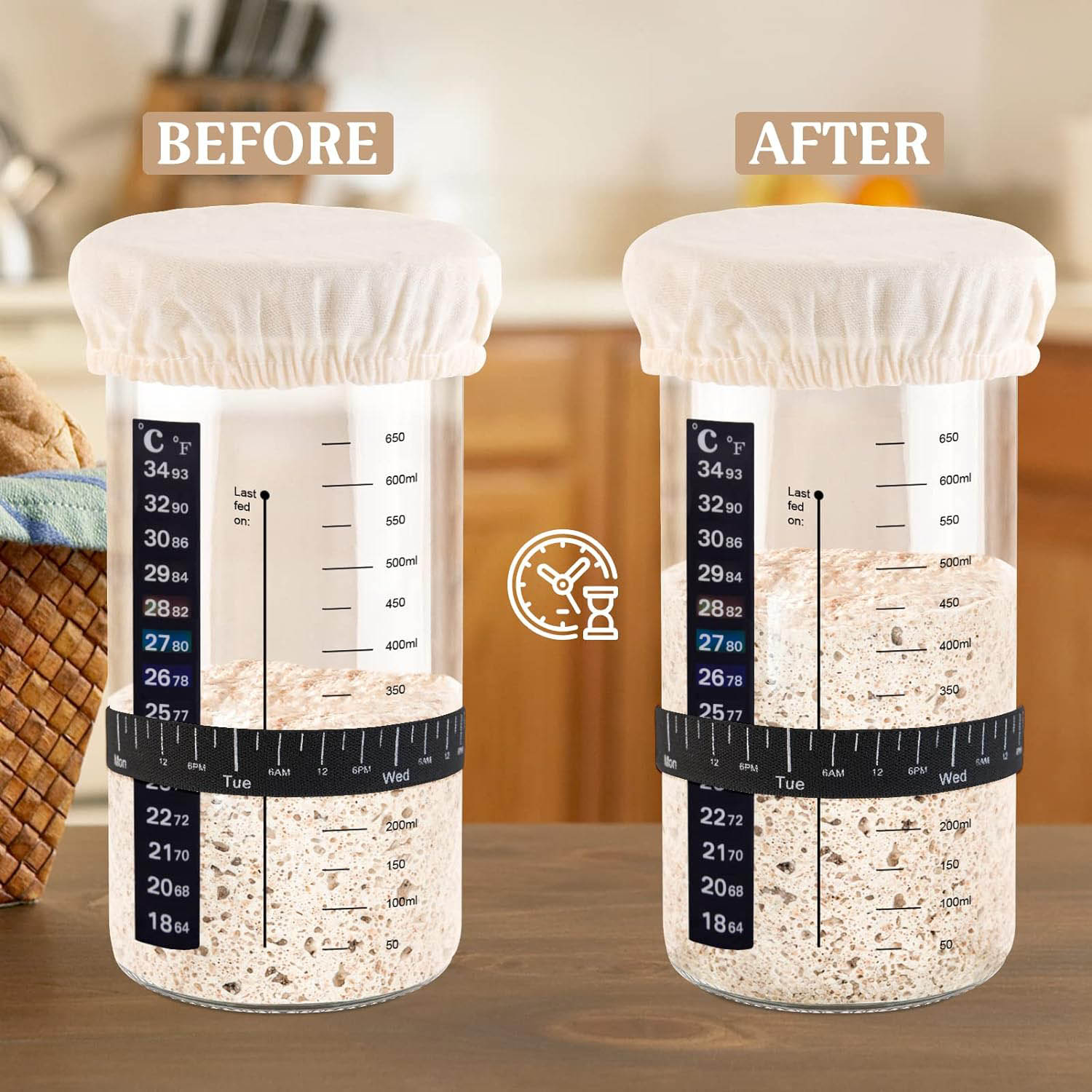 6Pcs Sourdough Starter Jar Kit with Scale Thermometer Heat Resistant  Sourdough Starter Container with Metal Lid Clear Sourdough Glass Jar  Reusable Sourdough Fermentation for Sourdough Baking 25.7oz 