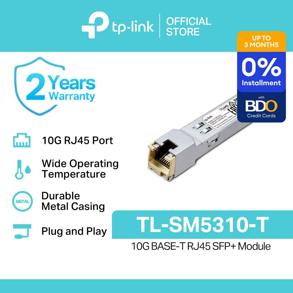 TP-Link Official Store / TL-SM5310-T / Plug and Play Full Metallic Enclosure 10G BASE-T RJ45 SFP Durable Metal Casing Plug and Play Module