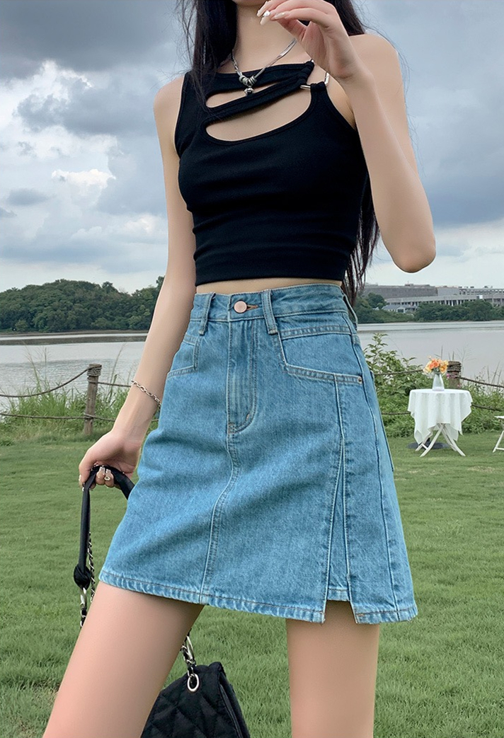 Denim skirt hot sale korean outfit