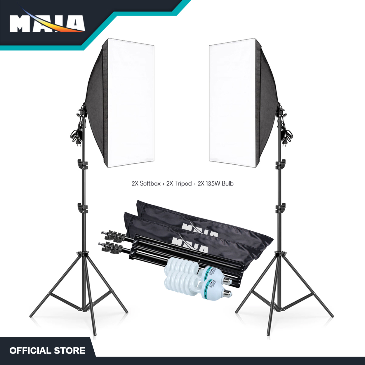 MAIA 2PCS Photography 50x70CM Lighting Softbox Kit with 2M Tripod 150W  Bulb