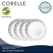 4pc Dinner Plate Set - Marble Lines