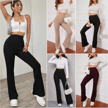 Trendy Knitted Basic Wide Leg Pants High Waist Pant Flare Leg