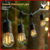 TOPINCN Outdoor String Lights with Warm LED Bulbs, 15m Waterproof