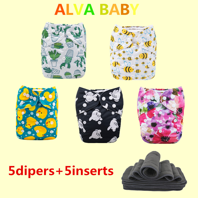 ALVA Baby Cloth Diapers with Bamboo Charcoal Inserts