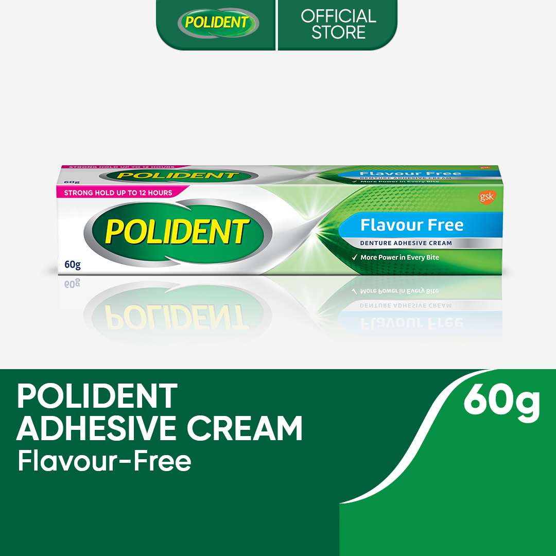 Polident Denture Adhesive Cream - Flavor-Free, Strong Hold (60g)