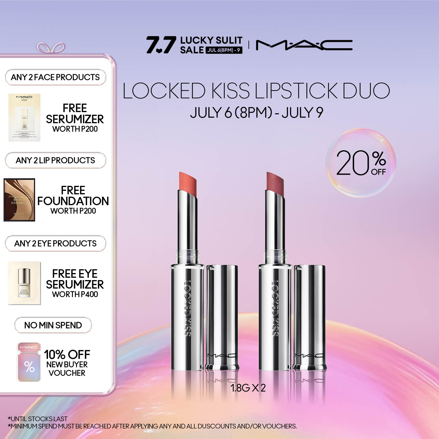 Discount on M·A·C  shoes - SKU: 【20% OFF】MAC Locked Kiss 24hr Lipstick 1.8g X 2