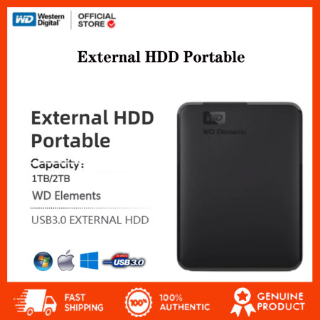 WD Elements 1TB/2TB Portable External Hard Drive, USB 3.0