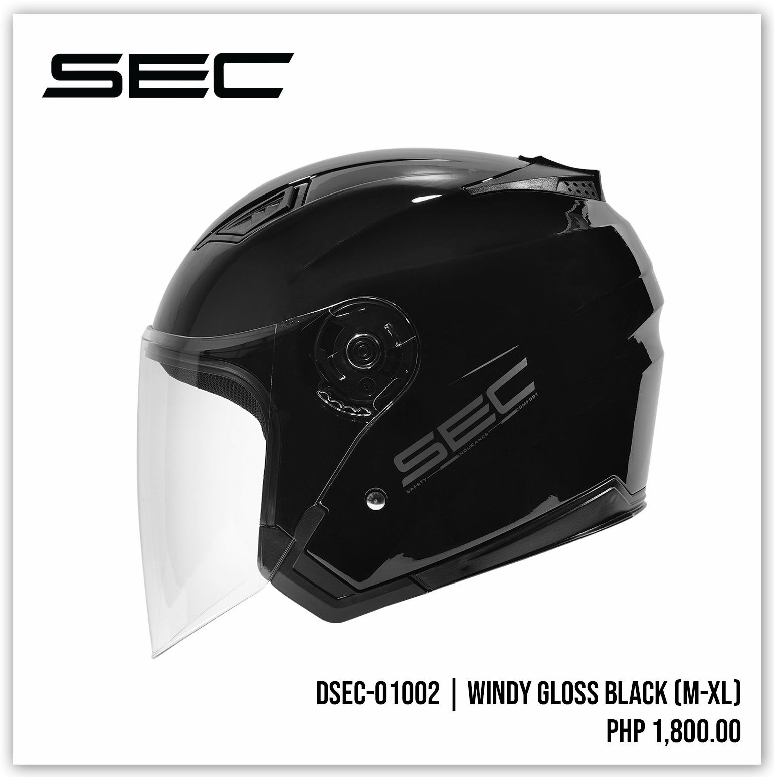 Sec Helmet Half Face With Visor SEC Reflux Black Red Half Face