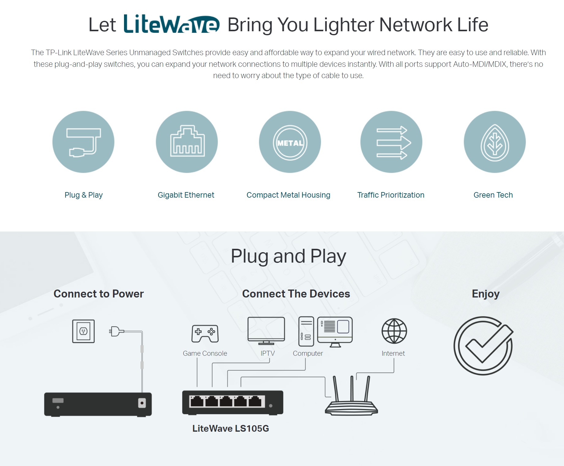 TP-Link Switch Ethernet (LS105G) Gigabit 5 ports…