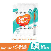 SMART CHOICE CORELESS BATHROOM TISSUE 2PLY 20s x 2 PACKS