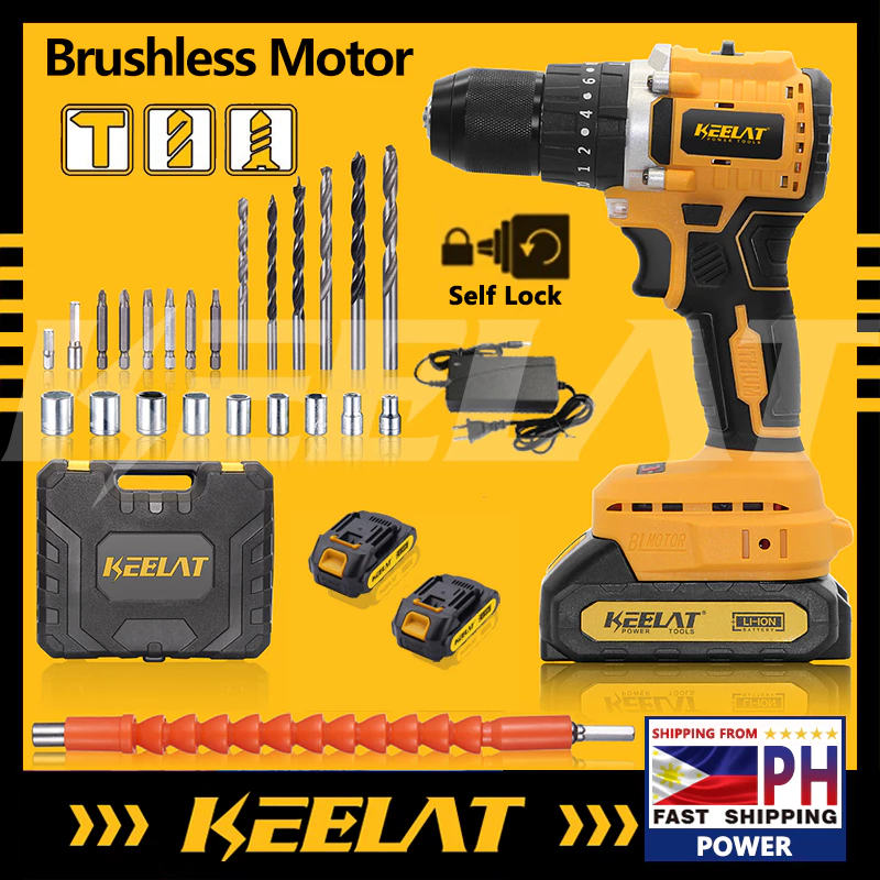 KEELAT Brushless Cordless Impact Drill Set with 3 Modle