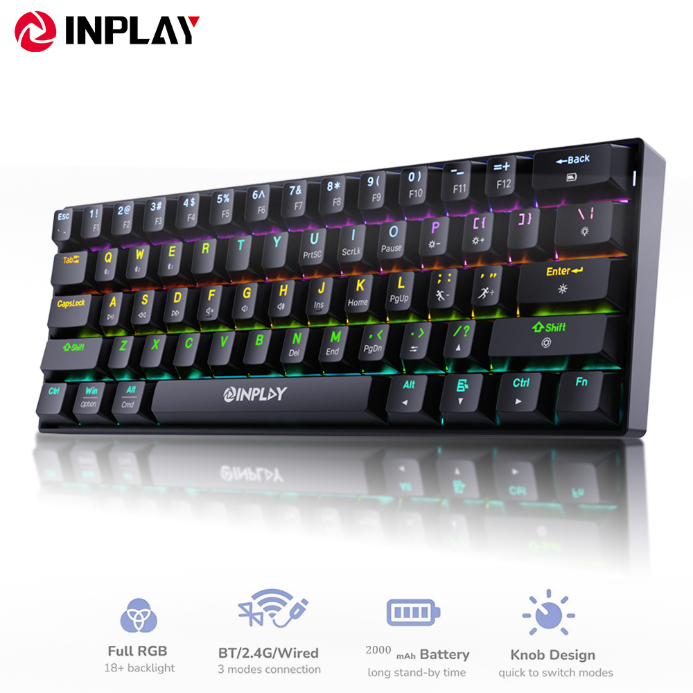 Inplay 61 Key Bluetooth Gaming Keyboard with Brown Switch