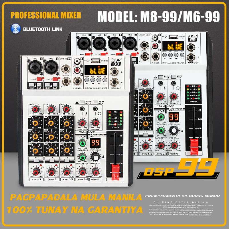 99DSP Professional Audio Mixer with Bluetooth and Instrument Input