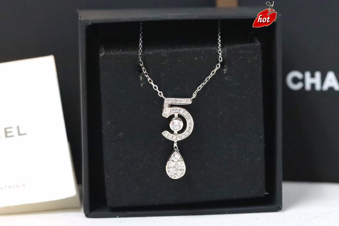 Chanel Silver Crystal Cc Logo On Both Side Necklace STYLISHTOP #71 Chanel Silver Crystal Cc Logo On Both Side Necklace STYLISHTOP