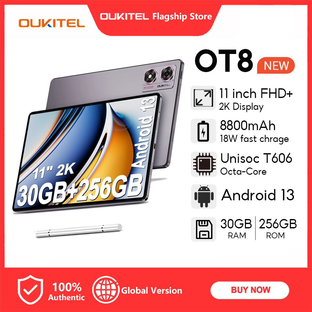 OUKITEL OT8 Tablet 30GB+256GB 11'' FHD+ 2K TÜV 8800mAh Quad Speaker Boxes 13MP Rear Camera Face Unlock 4G Tablet Pad