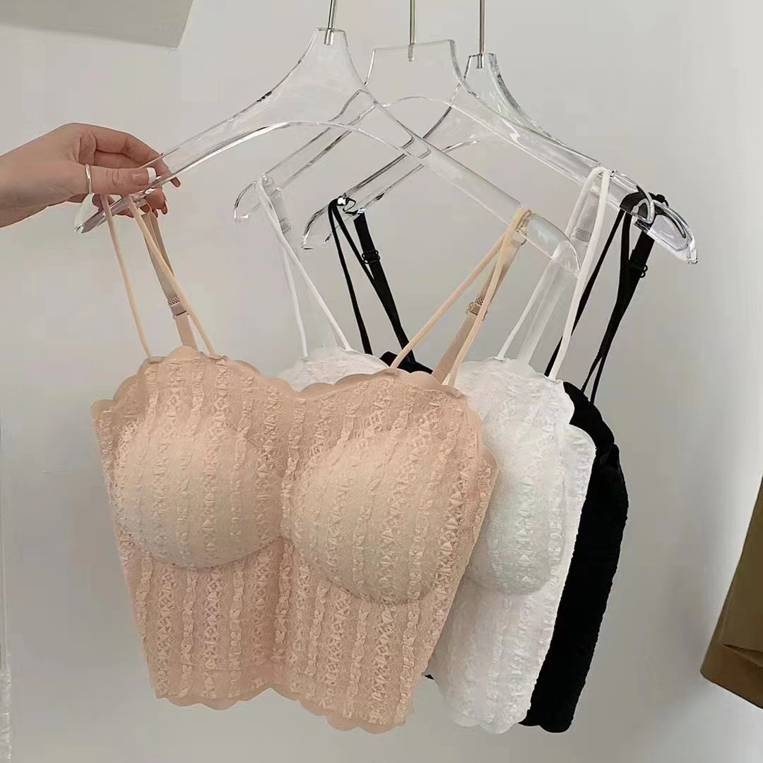 New beautiful back camisole small fresh with chest pad lace jacquard ice silk seamless chest wrap 8946