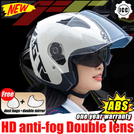 ICC Double Mirror Half Face Motorcycle Helmet for Men/Women