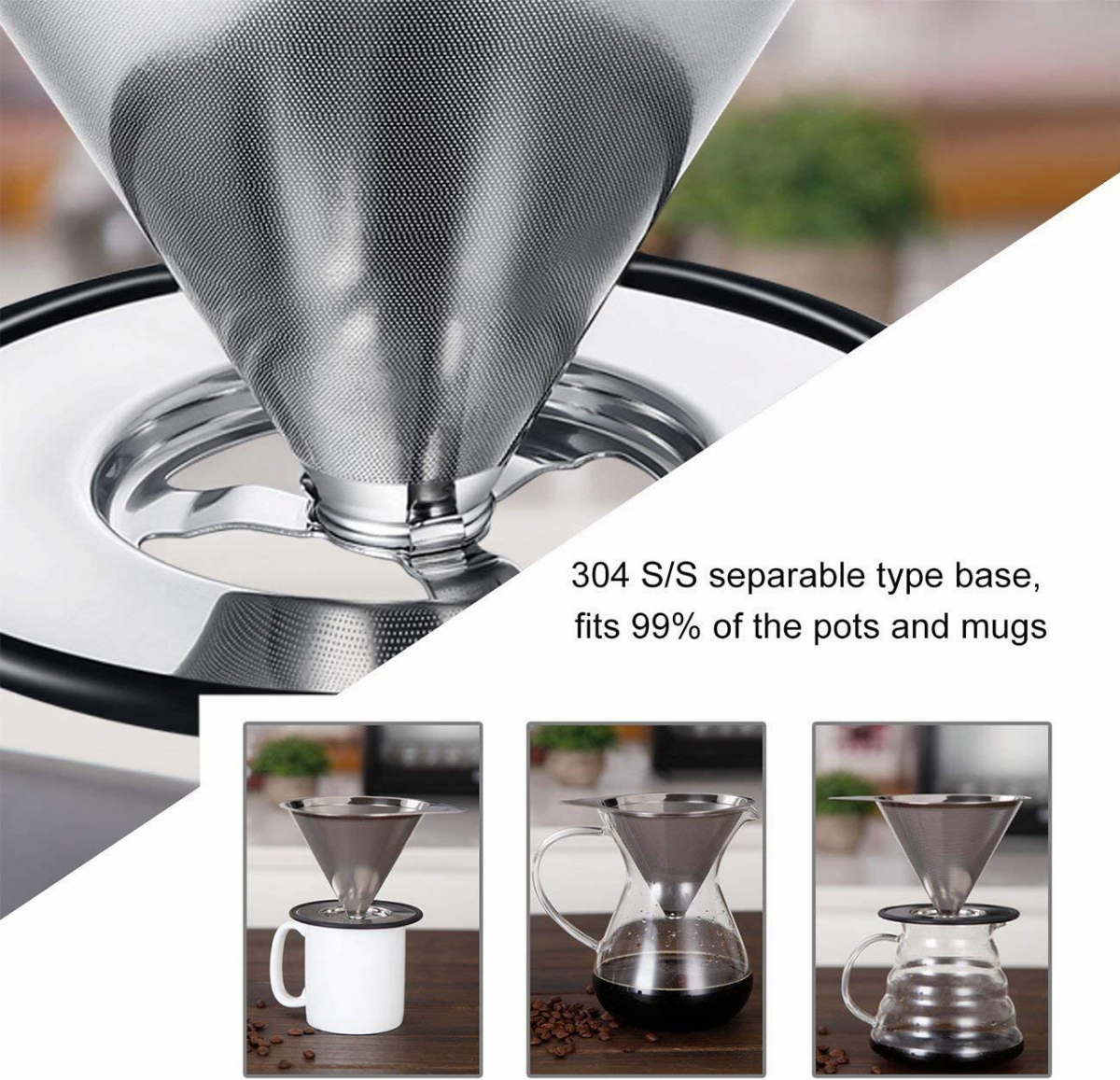 OGGI Pour Over Coffee Dripper Stainless Steel - Slow Drip Coffee Filter  Metal Cone Paperless Reusable Single Cup Coffee Maker 1-2 Cup with Dual  Layer