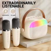 SUPERMAX K30 Mini Karaoke Speaker with RGB Lights and Microphones