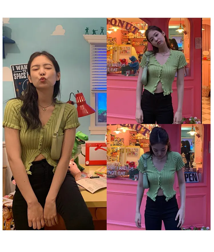 jennie kim green cardigan