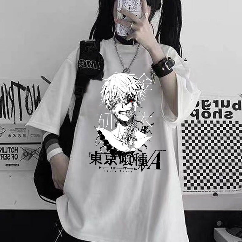 Anime japonês kaneki ken topos y2k tóquio ghoul camiseta feminina punk  harajuku dark cartoon tees streerwear S-2XL roupas femininas