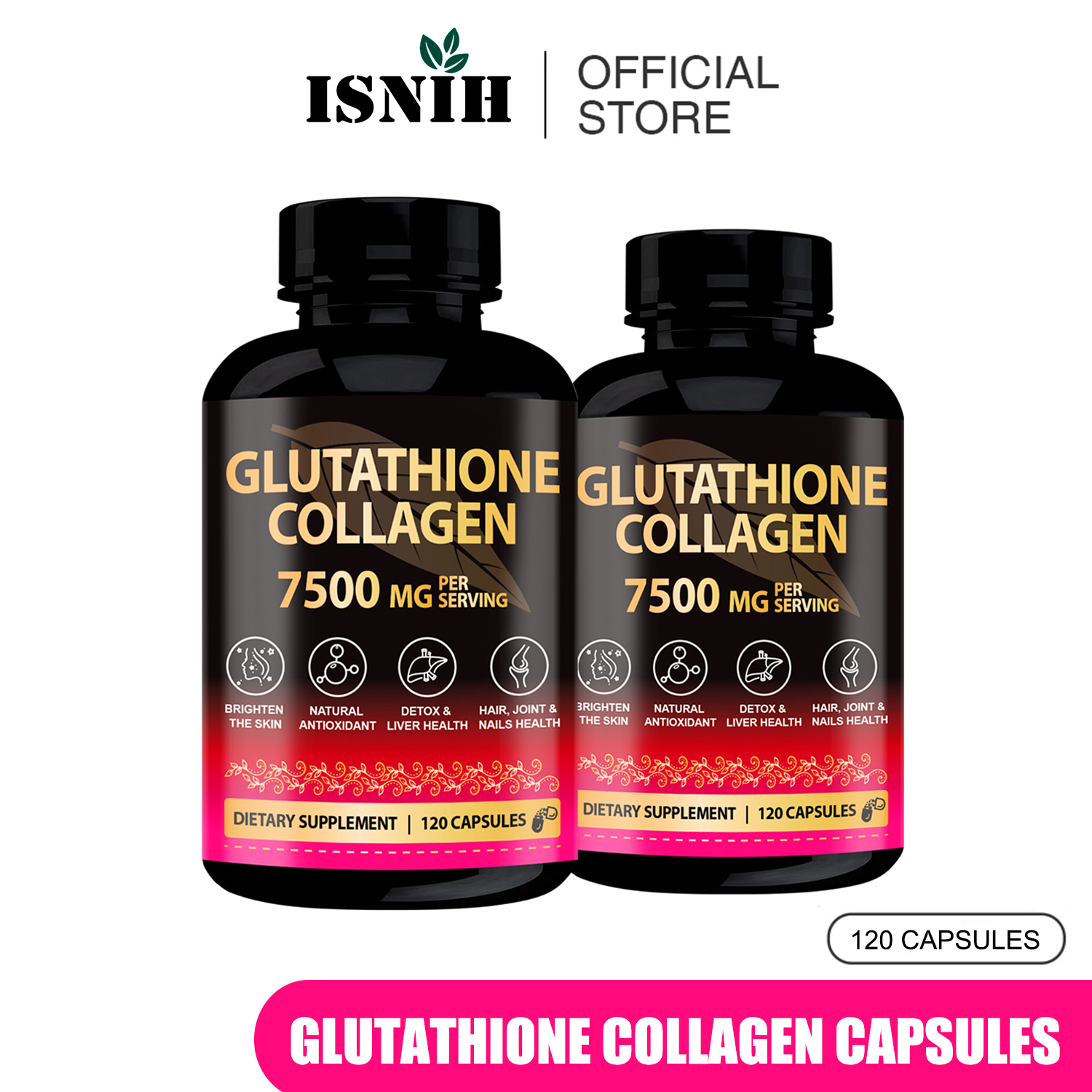 ISNIH Glutathione Whitening Capsule Collagen Glow Capsule Anti-Aging Collagen  Supplements 120 Capsules | Lazada PH