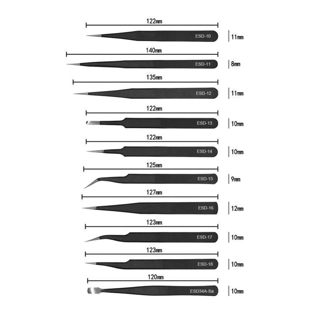 Stainless Steel Tweezers 12 PCs Tweezers Tools Anti-static ESD Non-magnetic  Tweezers Multi-standard Durable with Storage Kit Bag | Lazada PH