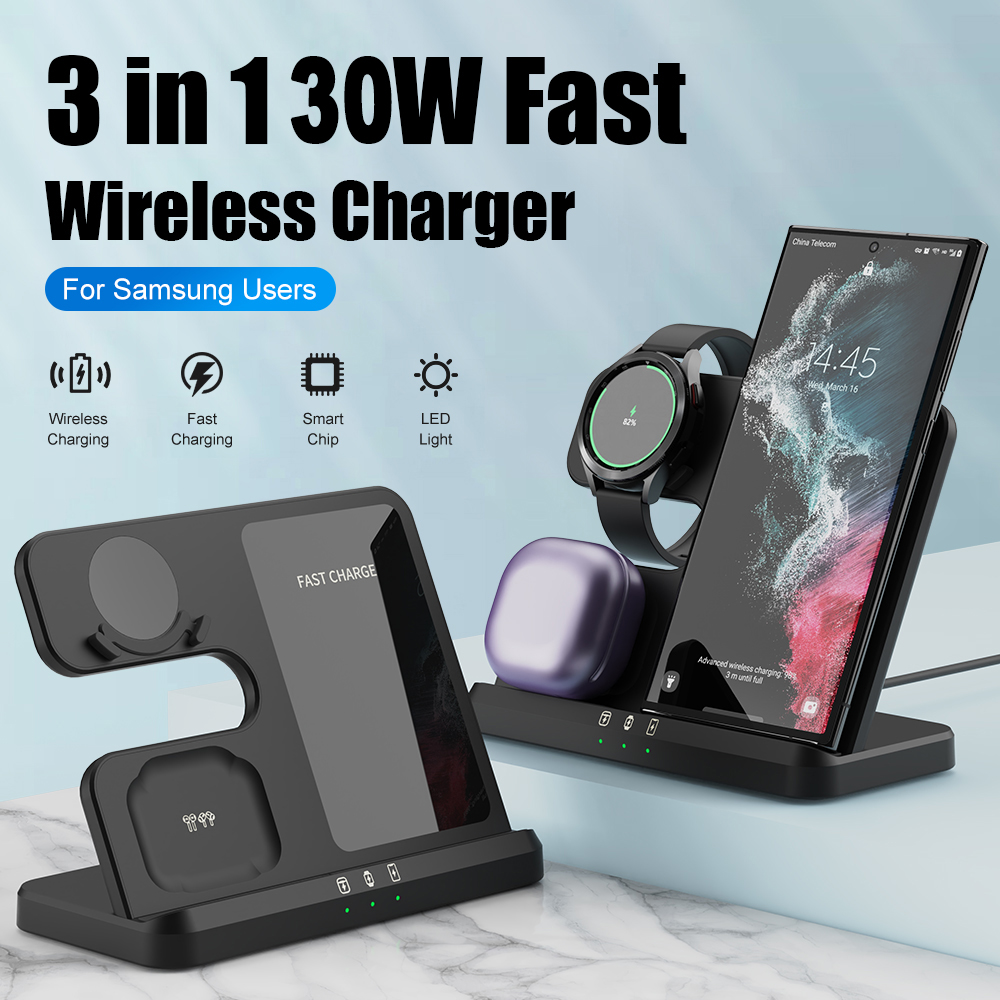 3 in 1 Wireless Charger Stand for Samsung Galaxy S24 S23 S22 21 Ultra S20 30W Fast Charging Dock Station Watch5 Pro Holder Buds2 Pro - Philippines