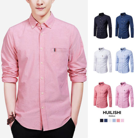 Huilishi Korean style long sleeve fashion casual men's high quality shirt polo shirt